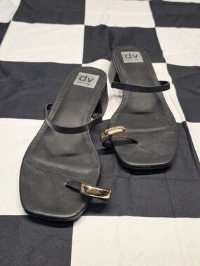 dv by Dolce Vita Black Slide Sandals with Gold Accent
